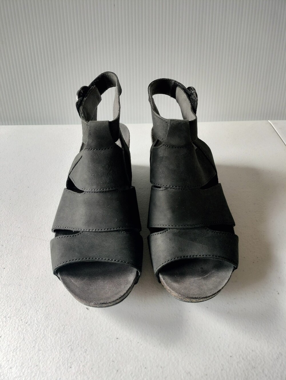 Dansko Sera Womens Black Leather Wedge Sandals Eur38 US 7.5 Comfort Travel